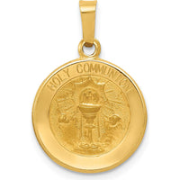 14K Yellow Gold Polished and Satin Hollow Holy Communion Round Pendant - 17mm by Oro Pregiato