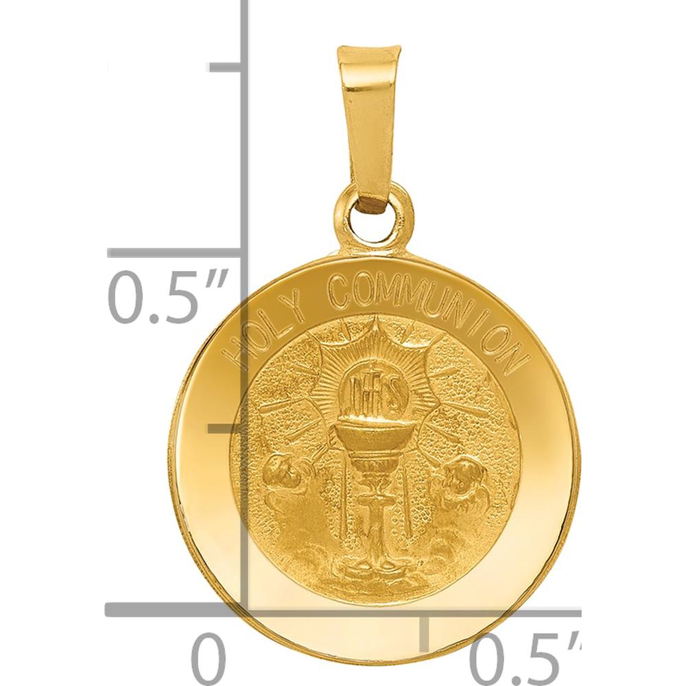 14K Yellow Gold Polished and Satin Hollow Holy Communion Round Pendant - 17mm by Oro Pregiato