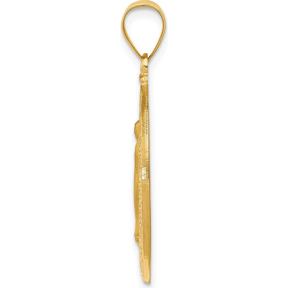 14K Yellow Gold Polished and Satin Hollow Miraculous Medal Oval Pendant - 31.5mm x 16mm by Oro Pregiato