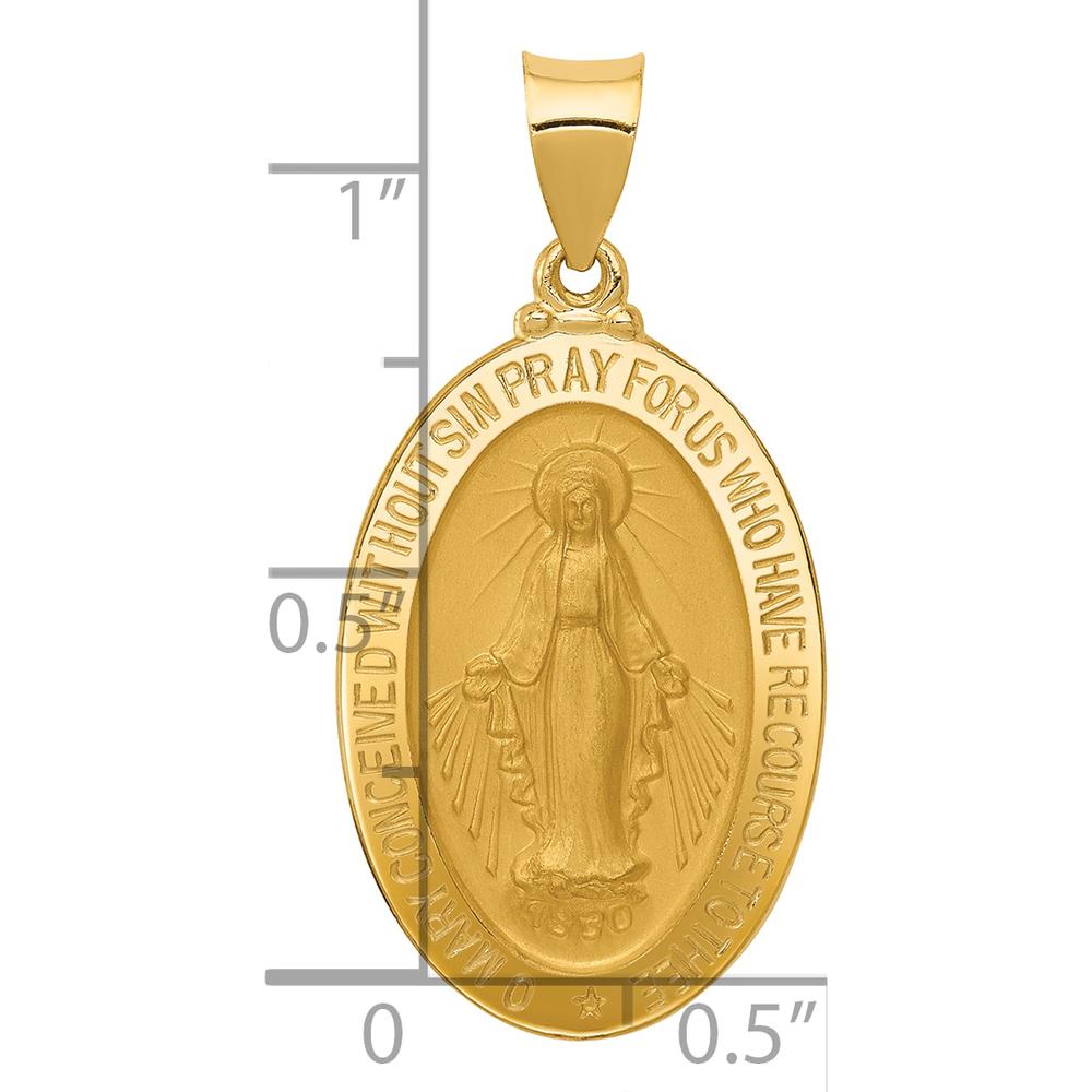 14K Yellow Gold Polished and Satin Hollow Miraculous Medal Oval Pendant - 31.5mm x 16mm by Oro Pregiato