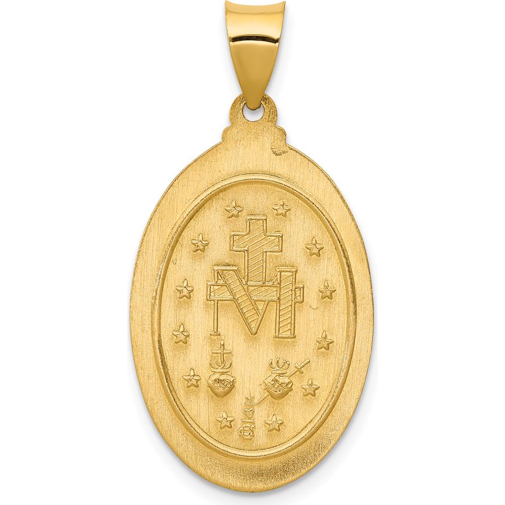 14K Yellow Gold Polished and Satin Hollow Miraculous Medal Oval Pendant - 31.5mm x 16mm by Oro Pregiato