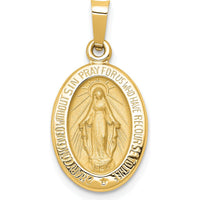 14K Yellow Gold Polished and Satin Hollow Miraculous Medal Oval Pendant by Oro Pregiato