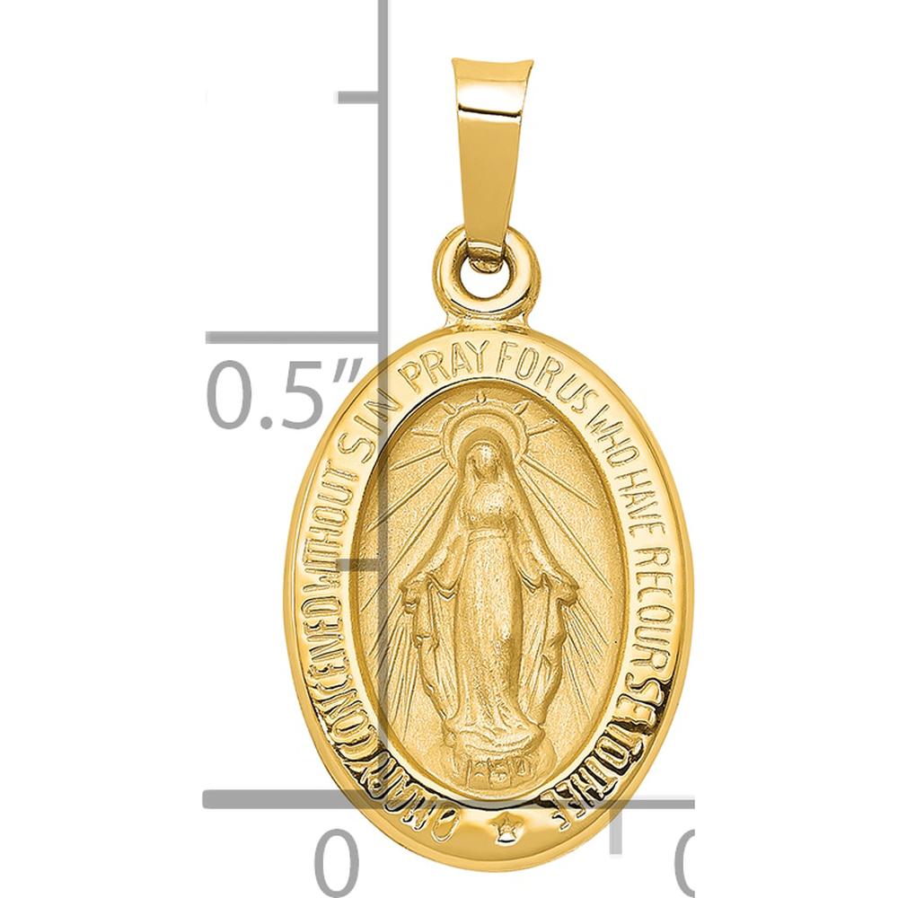14K Yellow Gold Polished and Satin Hollow Miraculous Medal Oval Pendant by Oro Pregiato
