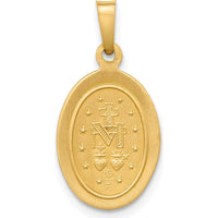 14K Yellow Gold Polished and Satin Hollow Miraculous Medal Oval Pendant by Oro Pregiato