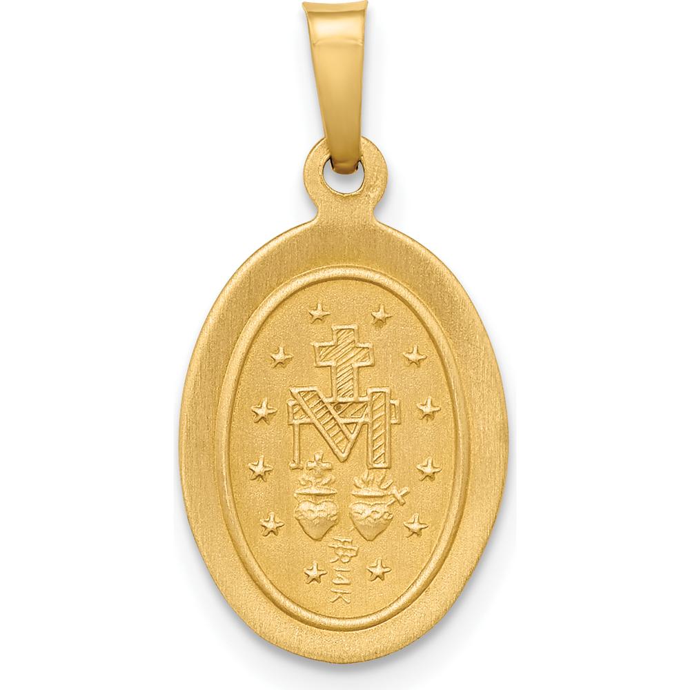 14K Yellow Gold Polished and Satin Hollow Miraculous Medal Oval Pendant by Oro Pregiato