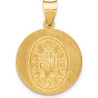 14K Yellow Gold Polished and Satin Hollow Miraculous Medal Pendant - 27mm Length by Oro Pregiato