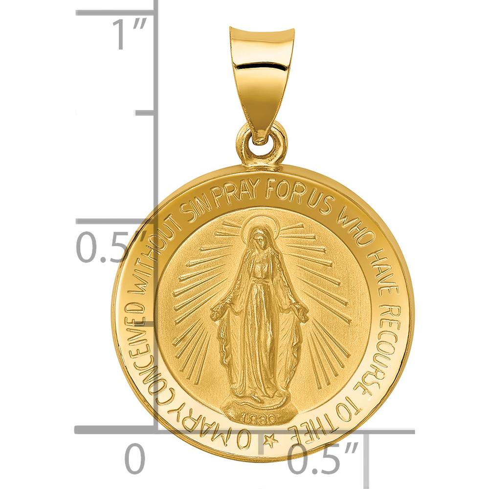 14K Yellow Gold Polished and Satin Hollow Miraculous Medal Pendant - 27mm Length by Oro Pregiato