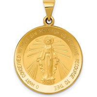 14K Yellow Gold Polished and Satin Hollow Miraculous Medal Pendant - 30mm Length by 0
