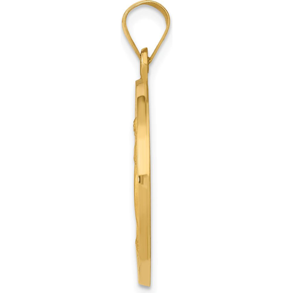 14K Yellow Gold Polished and Satin Hollow Miraculous Medal Pendant - 30mm Length by 0