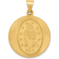 14K Yellow Gold Polished and Satin Hollow Miraculous Medal Pendant - 30mm Length by 0
