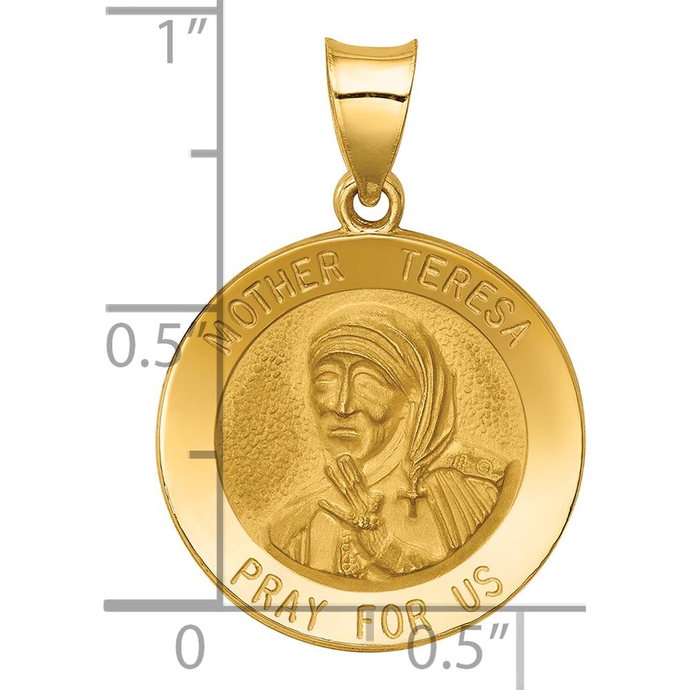 14K Yellow Gold Polished and Satin Hollow Mother Teresa Medal Pendant - 21mm Length, 19mm Width by Oro Pregiato