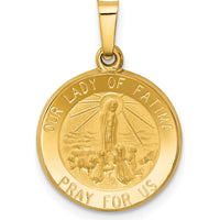 14K Yellow Gold Polished and Satin Hollow Our Lady of Fatima Round Pendant Charm with Inscription by Oro Pregiato