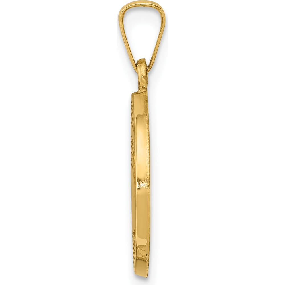 14K Yellow Gold Polished and Satin Hollow Our Lady of Fatima Round Pendant Charm with Inscription by Oro Pregiato
