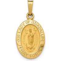 14K Yellow Gold Polished and Satin Hollow Our Lady of Guadalupe Medal Pendant - 23mm Length by Oro Pregiato