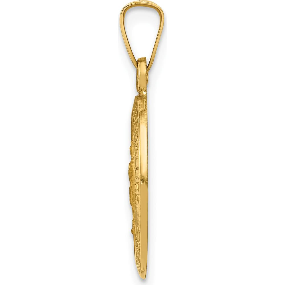 14K Yellow Gold Polished and Satin Hollow Our Lady of Guadalupe Medal Pendant - 23mm Length by Oro Pregiato