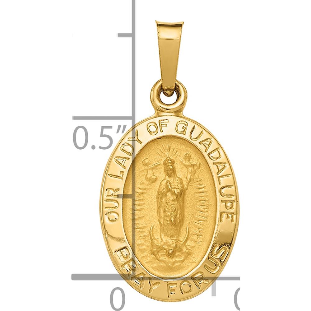 14K Yellow Gold Polished and Satin Hollow Our Lady of Guadalupe Medal Pendant - 23mm Length by Oro Pregiato