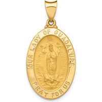14K Yellow Gold Polished and Satin Hollow Our Lady of Guadalupe Oval Pendant by Oro Pregiato
