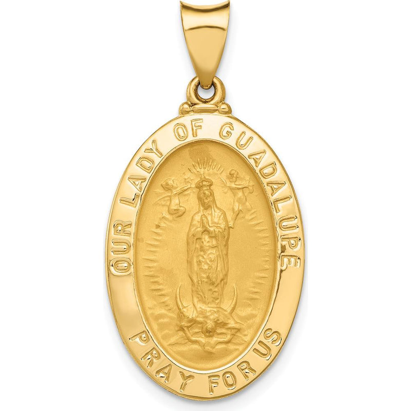 14K Yellow Gold Polished and Satin Hollow Our Lady of Guadalupe Oval P ...