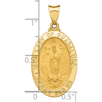 14K Yellow Gold Polished and Satin Hollow Our Lady of Guadalupe Oval Pendant by Oro Pregiato