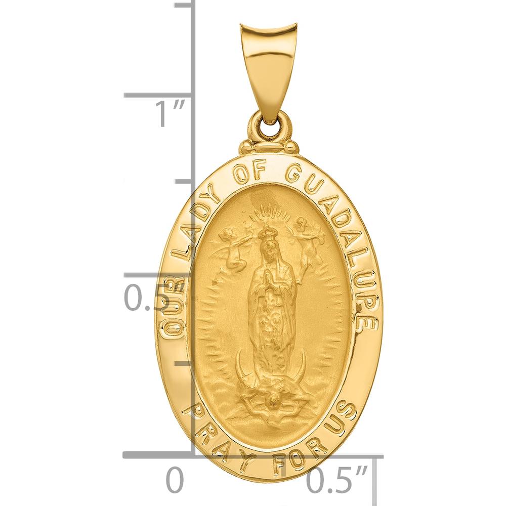 14K Yellow Gold Polished and Satin Hollow Our Lady of Guadalupe Oval Pendant by Oro Pregiato