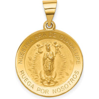 14K Yellow Gold Polished and Satin Hollow Our Lady of Guadalupe Round Pendant - Die Struck Design by Oro Pregiato