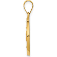 14K Yellow Gold Polished and Satin Hollow Our Lady of Guadalupe Round Pendant - Die Struck Design by Oro Pregiato