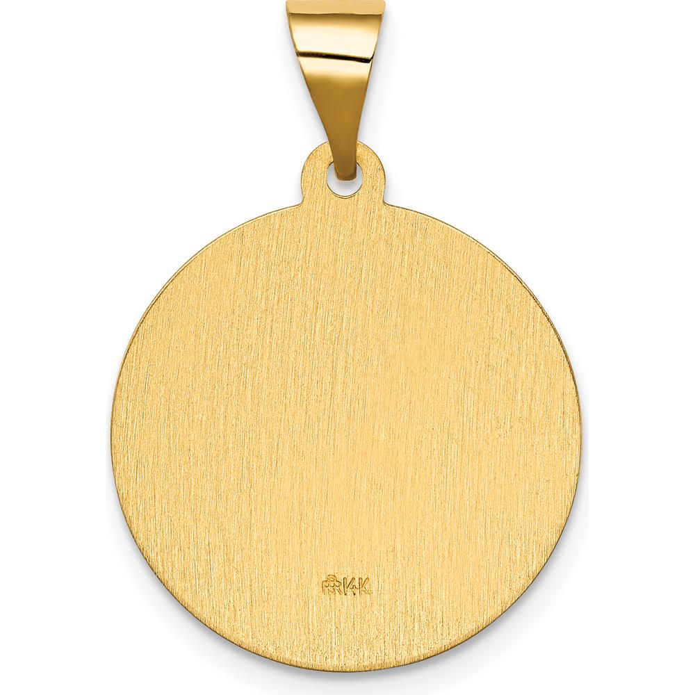 14K Yellow Gold Polished and Satin Hollow Our Lady of Guadalupe Round Pendant - Die Struck Design by Oro Pregiato