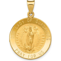 14K Yellow Gold Polished and Satin Hollow Our Lady of Guadalupe Round Pendant by Oro Pregiato