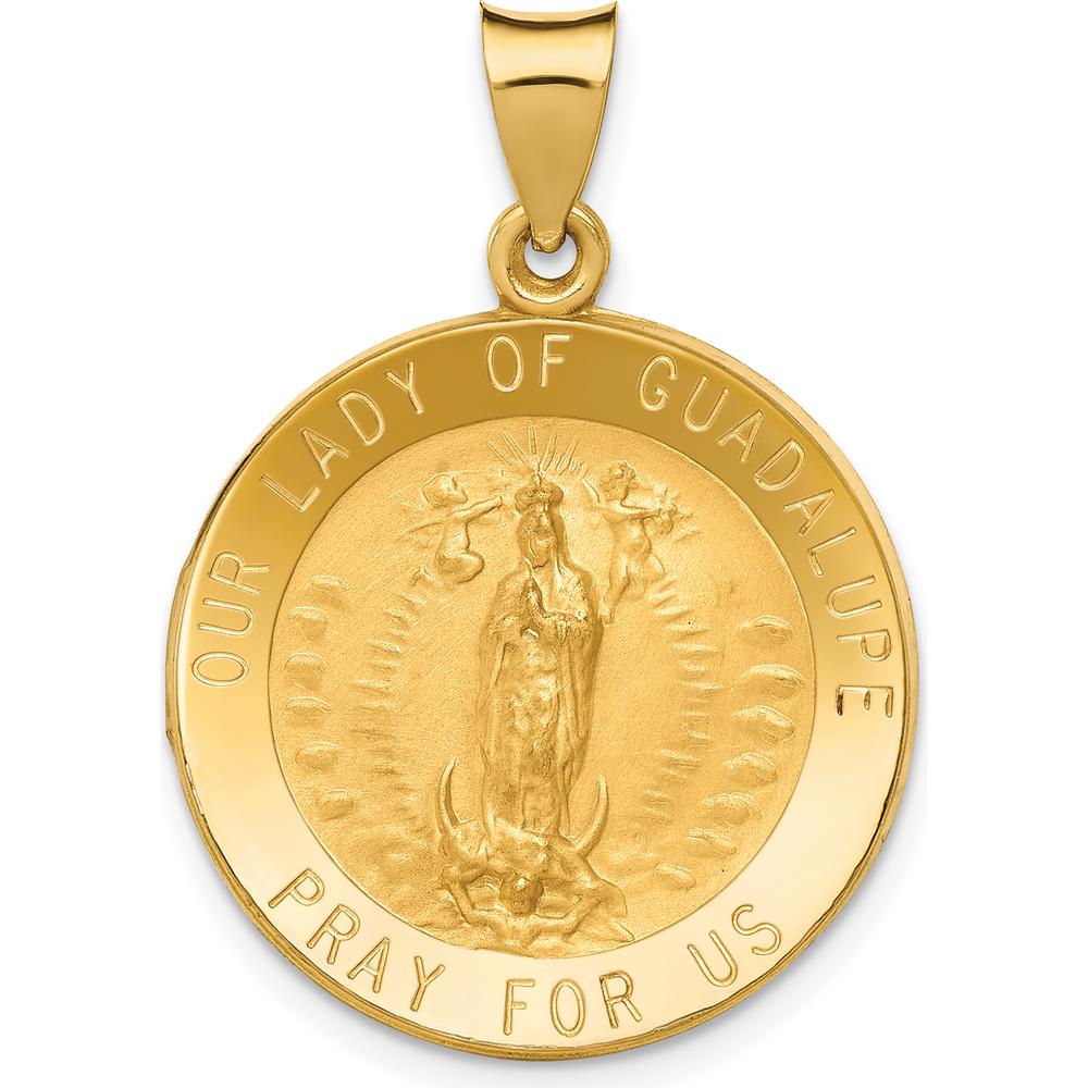 14K Yellow Gold Polished and Satin Hollow Our Lady of Guadalupe Round Pendant by Oro Pregiato
