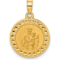 14K Yellow Gold Polished and Satin Hollow Our Lady of Mt. Carmel Medal Round Pendant - 16.2mm by Oro Pregiato