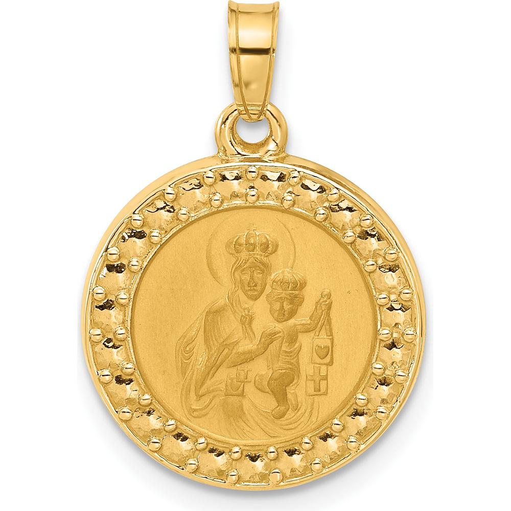 14K Yellow Gold Polished and Satin Hollow Our Lady of Mt. Carmel Medal Round Pendant - 16.2mm by Oro Pregiato