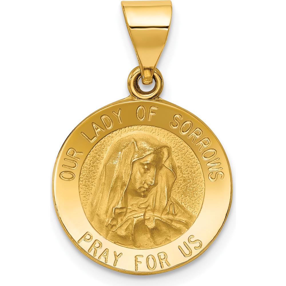 14K Yellow Gold Polished and Satin Hollow Our Lady of Sorrows Medal Pendant - 22.5mm by Oro Pregiato