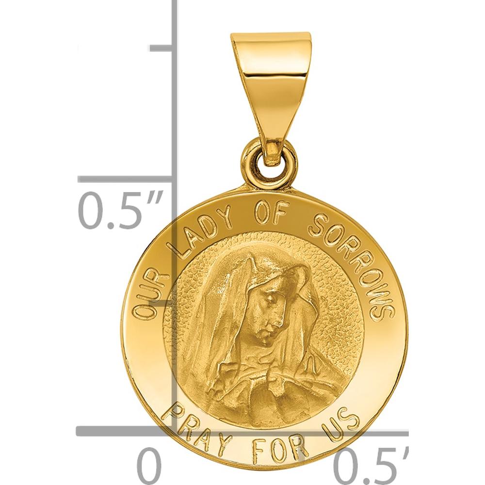 14K Yellow Gold Polished and Satin Hollow Our Lady of Sorrows Medal Pendant - 22.5mm by Oro Pregiato