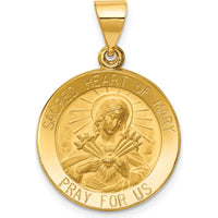 14K Yellow Gold Polished and Satin Hollow Sacred Heart of Mary Medal Pendant - 21.25mm x 18.5mm by Oro Pregiato