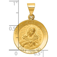 14K Yellow Gold Polished and Satin Hollow Sacred Heart of Mary Medal Pendant - 21.25mm x 18.5mm by Oro Pregiato