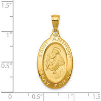 14K Yellow Gold Polished and Satin Hollow Saint Anthony Oval Medal Pendant by Oro Pregiato