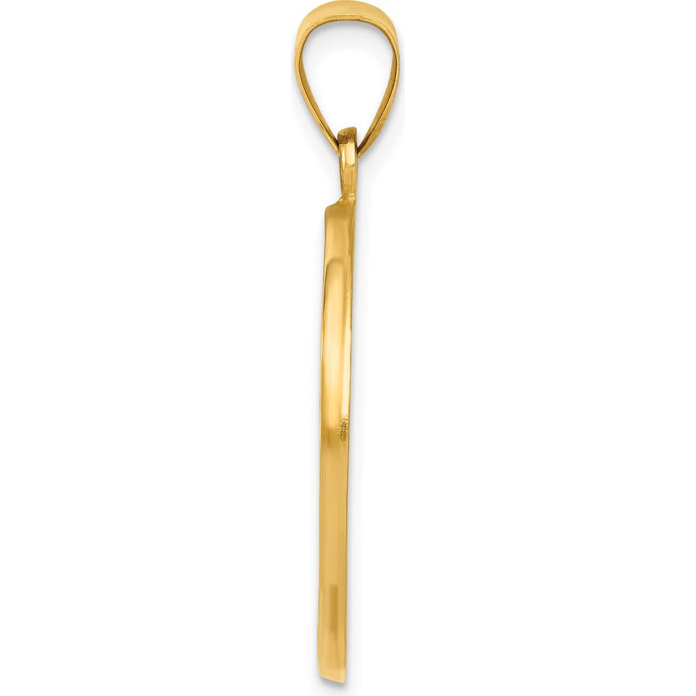 14K Yellow Gold Polished and Satin Hollow Saint Christopher Medal Pendant - 32mm Length by 0