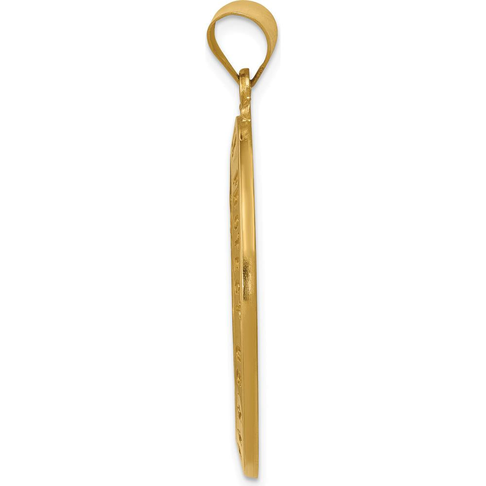 14K Yellow Gold Polished and Satin Hollow Saint Christopher Medal Pendant - 37mm Length by 0