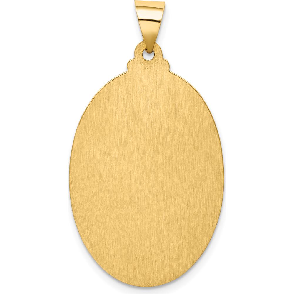 14K Yellow Gold Polished and Satin Hollow Saint Christopher Medal Pendant - 37mm Length by 0