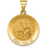 14K Yellow Gold Polished and Satin Hollow Saint George Medal Pendant - 27.25mm Length by Oro Pregiato