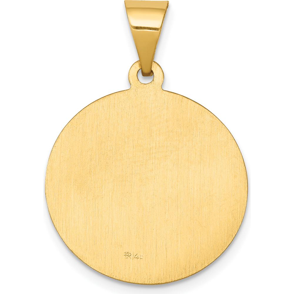 14K Yellow Gold Polished and Satin Hollow Saint George Medal Pendant - 27.25mm Length by Oro Pregiato