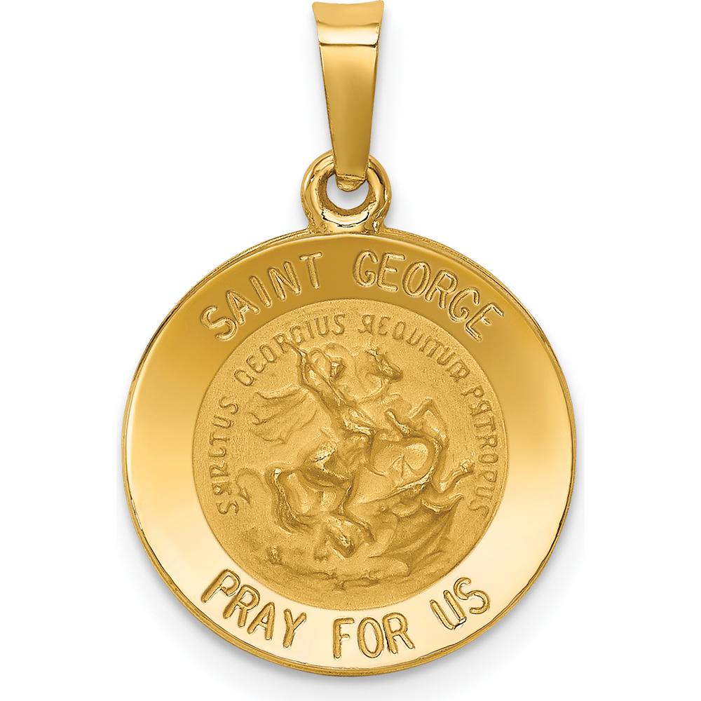 14K Yellow Gold Polished and Satin Hollow Saint George Medal Round Pendant - 22mm by Oro Pregiato