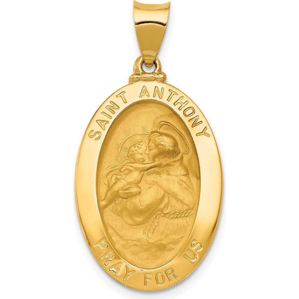 14K Yellow Gold Polished and Satin Hollow St. Anthony Medal Oval Pendant - 33mm by Oro Pregiato