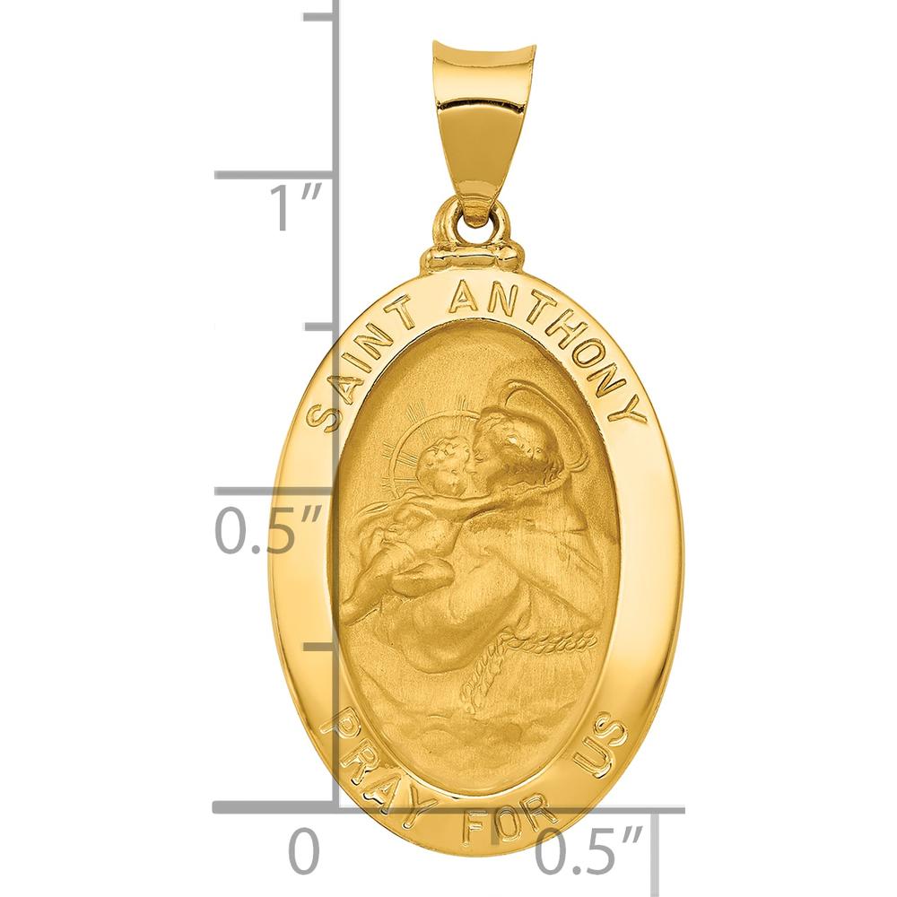 14K Yellow Gold Polished and Satin Hollow St. Anthony Medal Oval Pendant - 33mm by Oro Pregiato