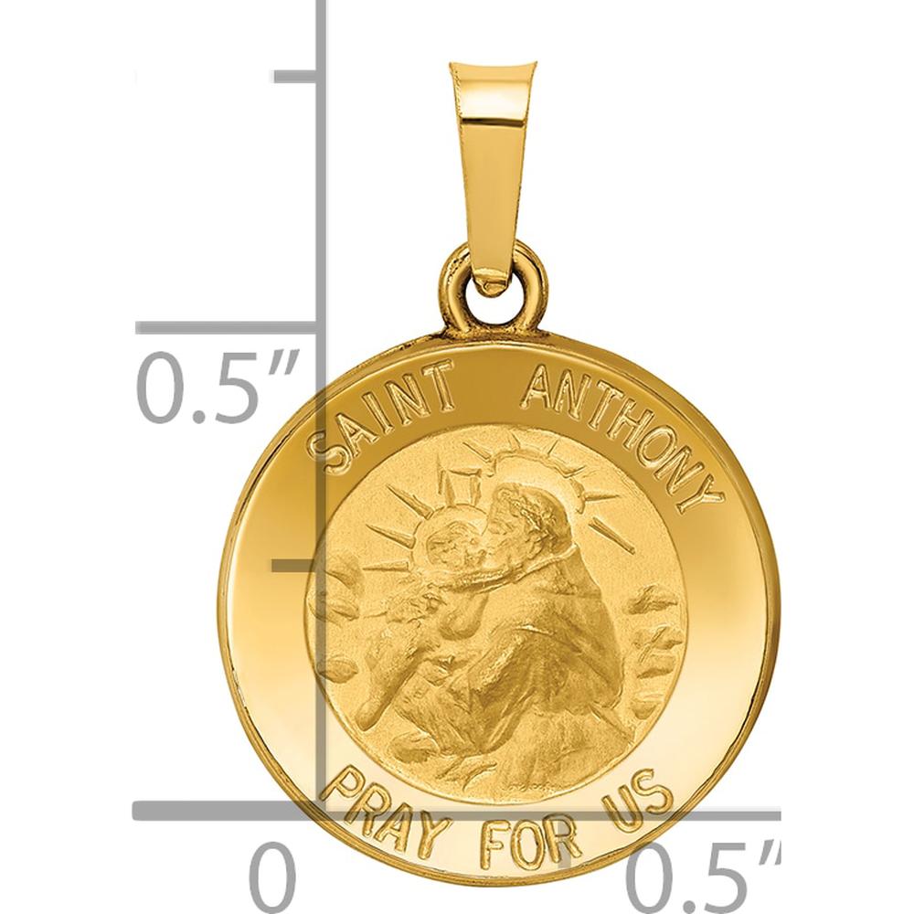 14K Yellow Gold Polished and Satin Hollow St. Anthony Medal Pendant - 21.6mm by Oro Pregiato