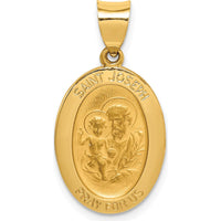 14K Yellow Gold Polished and Satin Hollow St. Joseph Medal Oval Pendant by Oro Pregiato