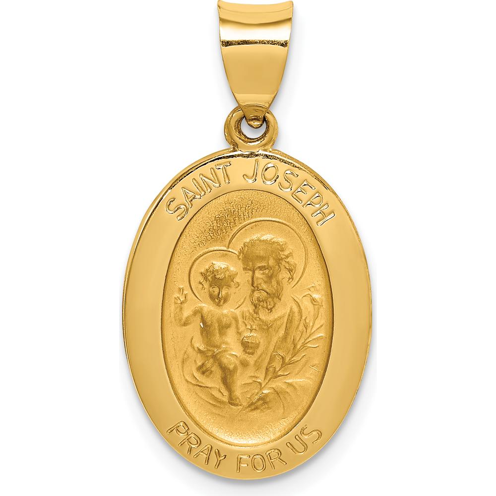 14K Yellow Gold Polished and Satin Hollow St. Joseph Medal Oval Pendant by Oro Pregiato