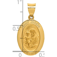 14K Yellow Gold Polished and Satin Hollow St. Joseph Medal Oval Pendant by Oro Pregiato