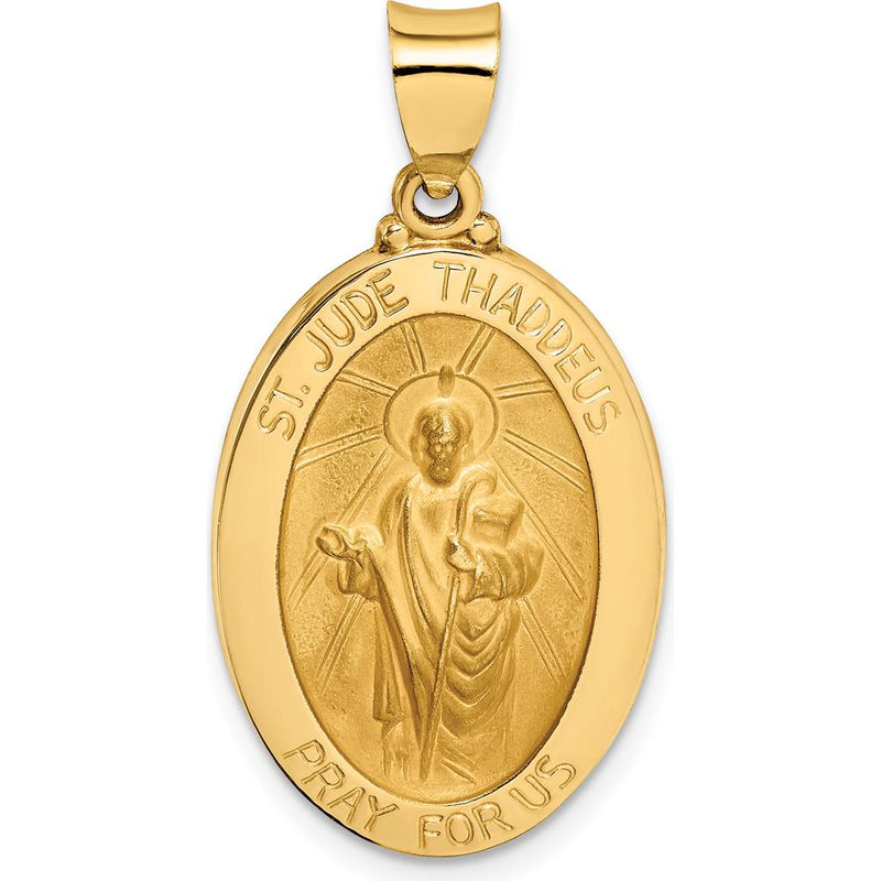 14K Yellow Gold Polished and Satin Hollow St. Jude Thaddeus Medal Oval ...