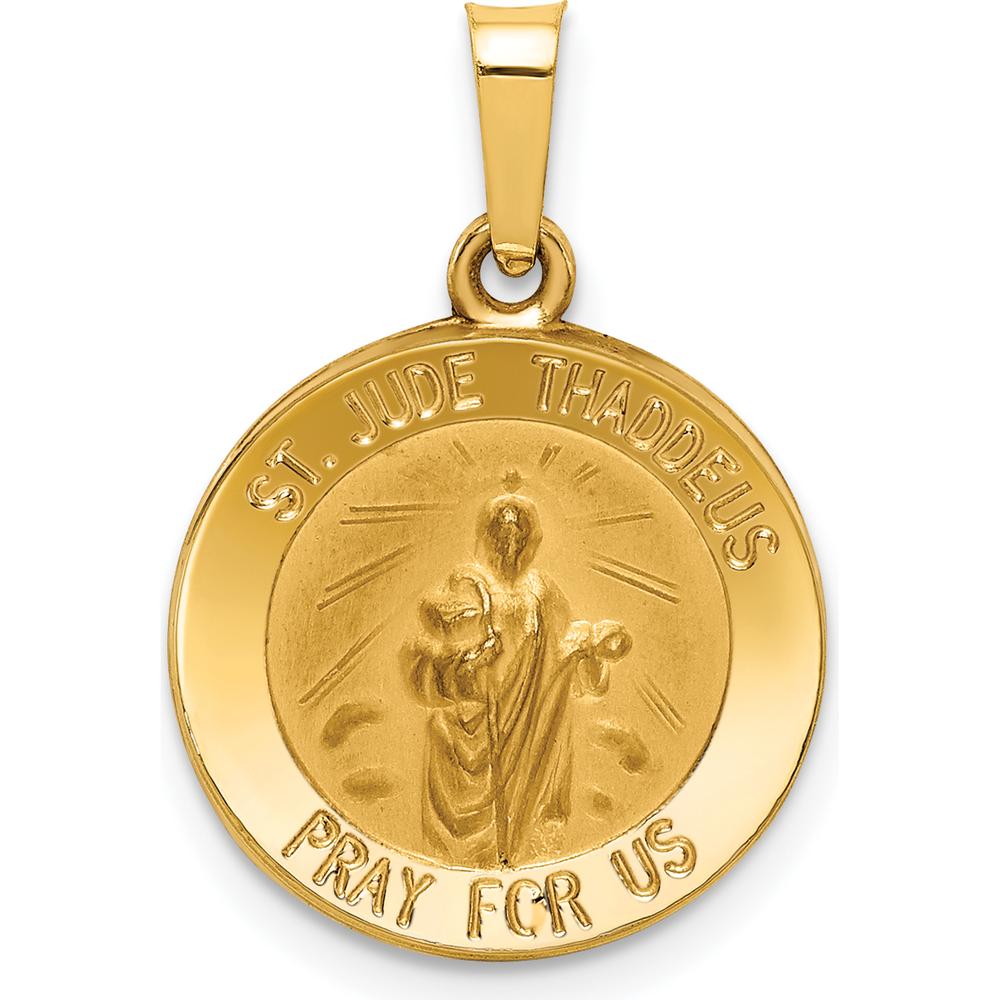 14K Yellow Gold Polished and Satin Hollow St. Jude Thaddeus Medal Pendant - 22mm by Oro Pregiato